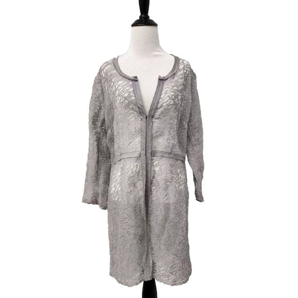 Zozo Duster Cardigan Semi Sheer Linen Blend Gray Medium - Picture 1 of 10